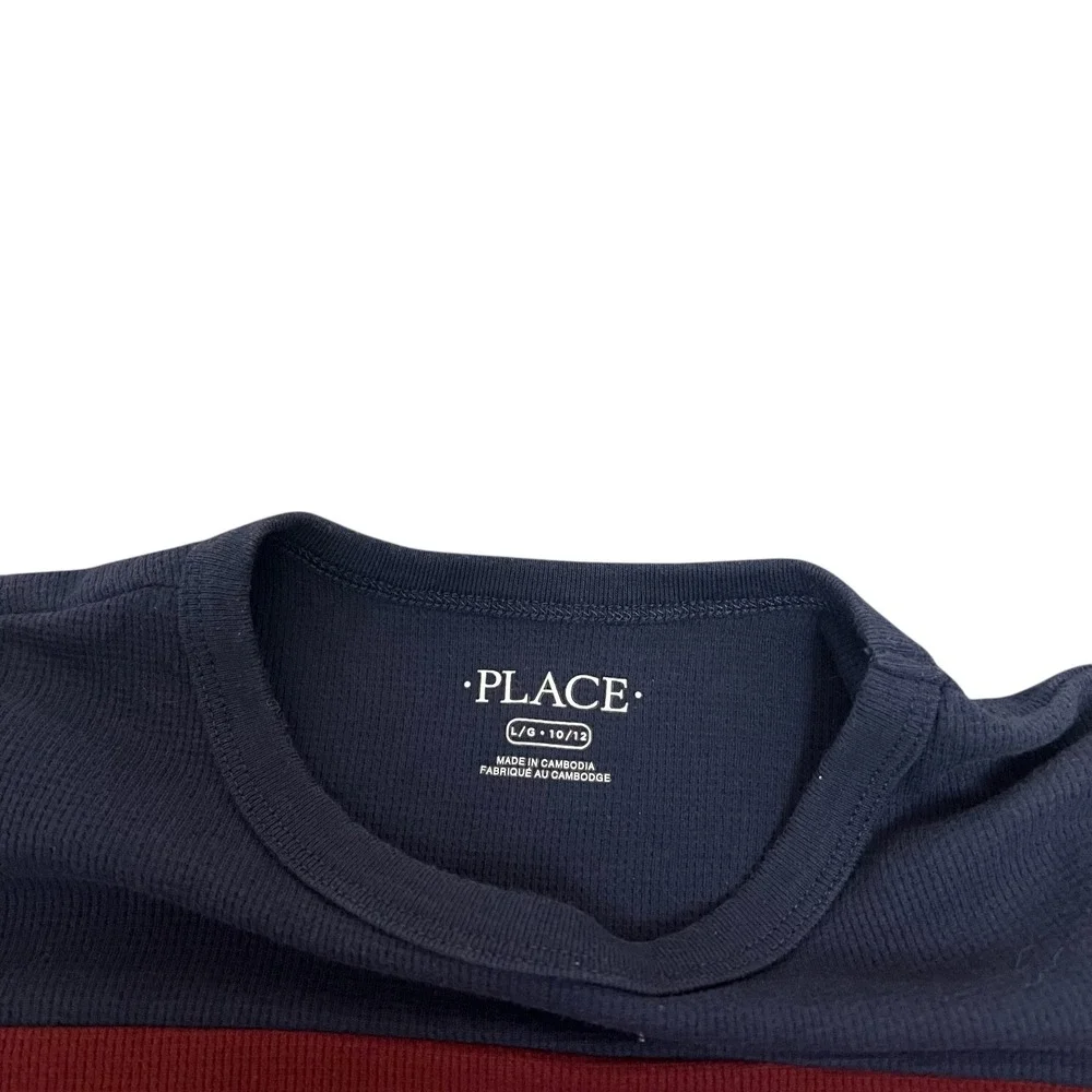 The‎ Childrens Place Long Sleeve Thermal Shirt Boys Size Large 10 12 Navy Stripe